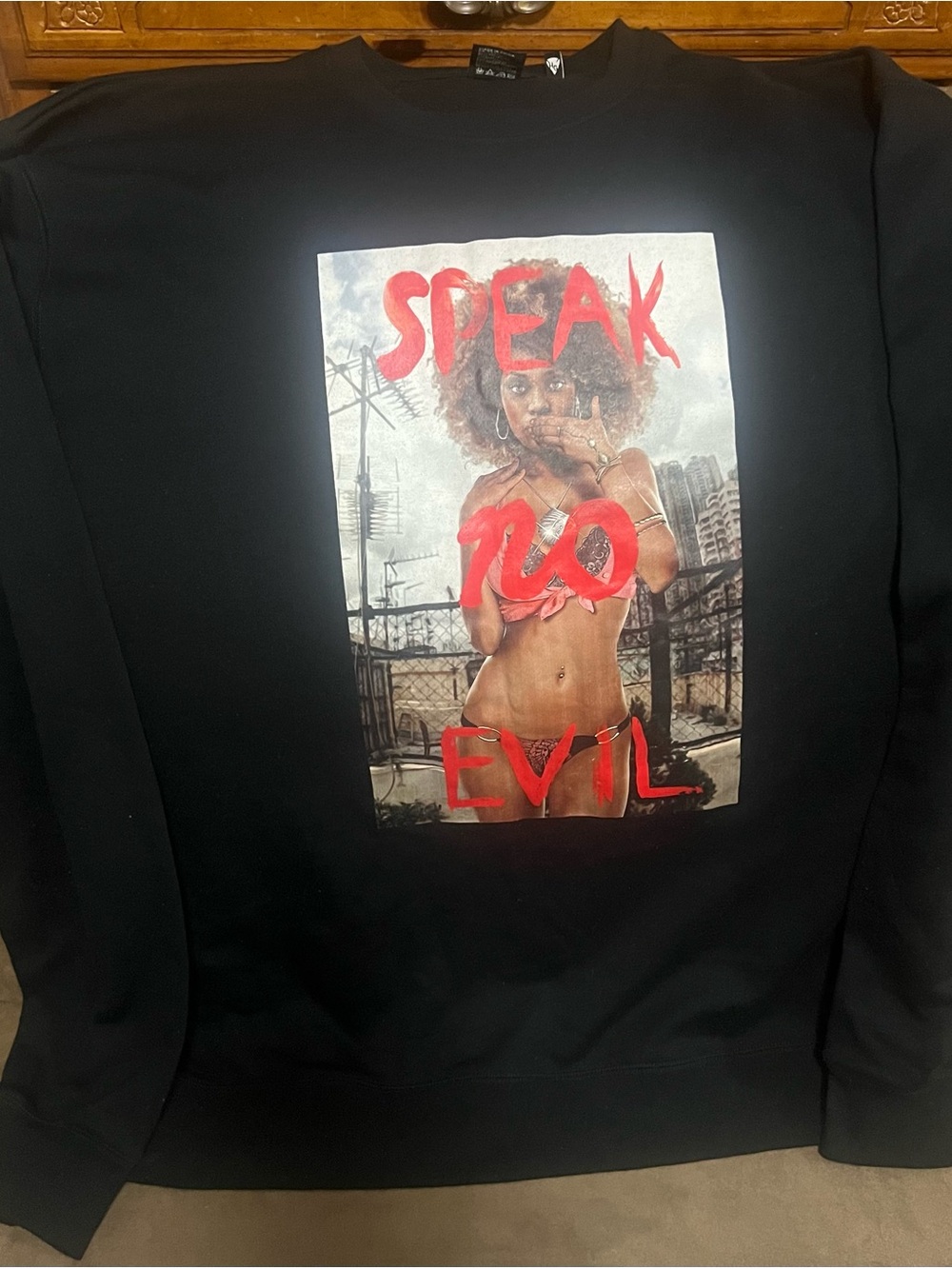 Hustle Gang Black Graphic Crewneck with Red 'Speak No Evil' Print